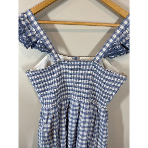 Shabby Chic Blue Checkered Dress SZ S Ruffled Sleeves Gingham Tiered Cottagecore - Picture 6 of 8